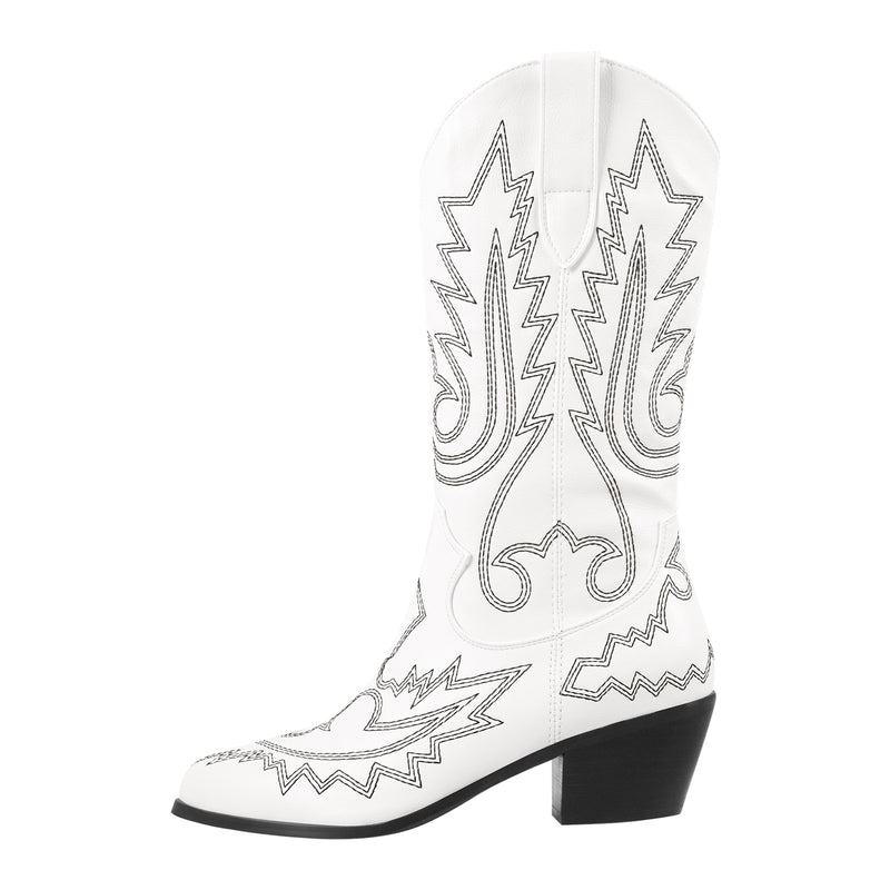 Embroidery Chunky Heel Fashion Western Boots