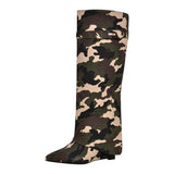 Fold Over Wedge Heel Camouflage Boots