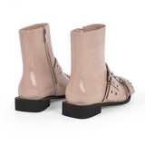 Pointed Toe Belt Strap Patent Leather Ankle Boots