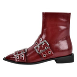 Pointed Toe Belt Strap Patent Leather Ankle Boots