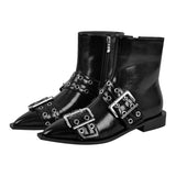 Pointed Toe Belt Strap Patent Leather Ankle Boots