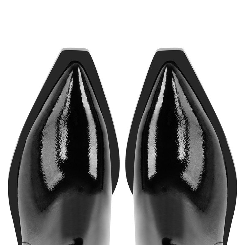 Pointed Toe Patent Leather Ankle Boots