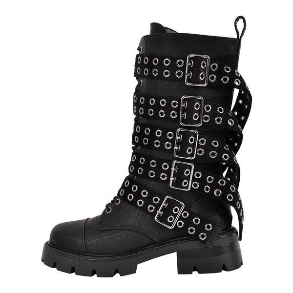 Round Toe Multi Buckle Strap Boots