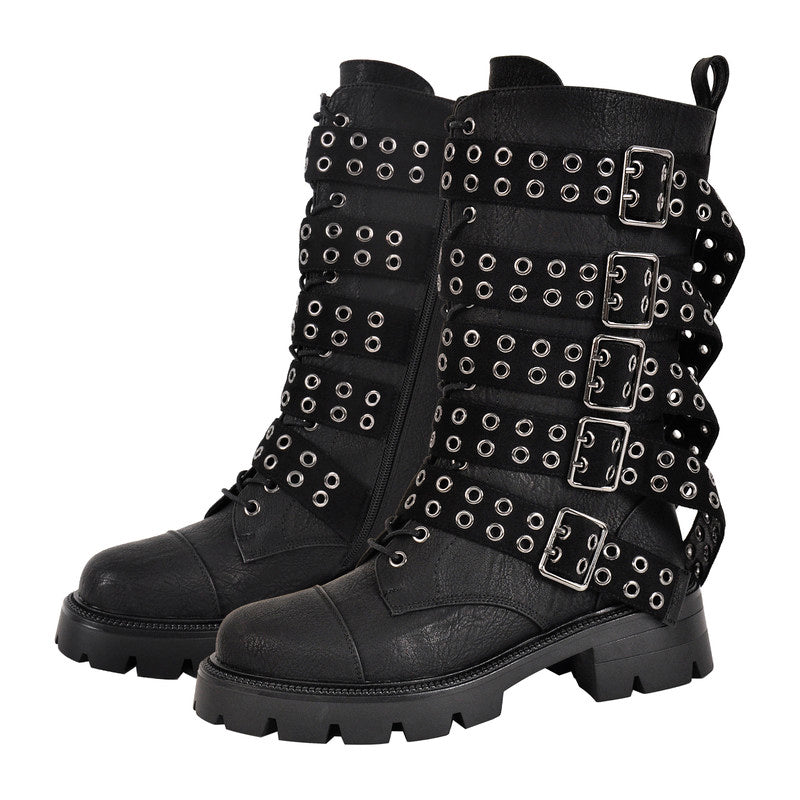 Round Toe Multi Buckle Strap Boots