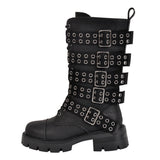 Round Toe Buckle Strap Boots