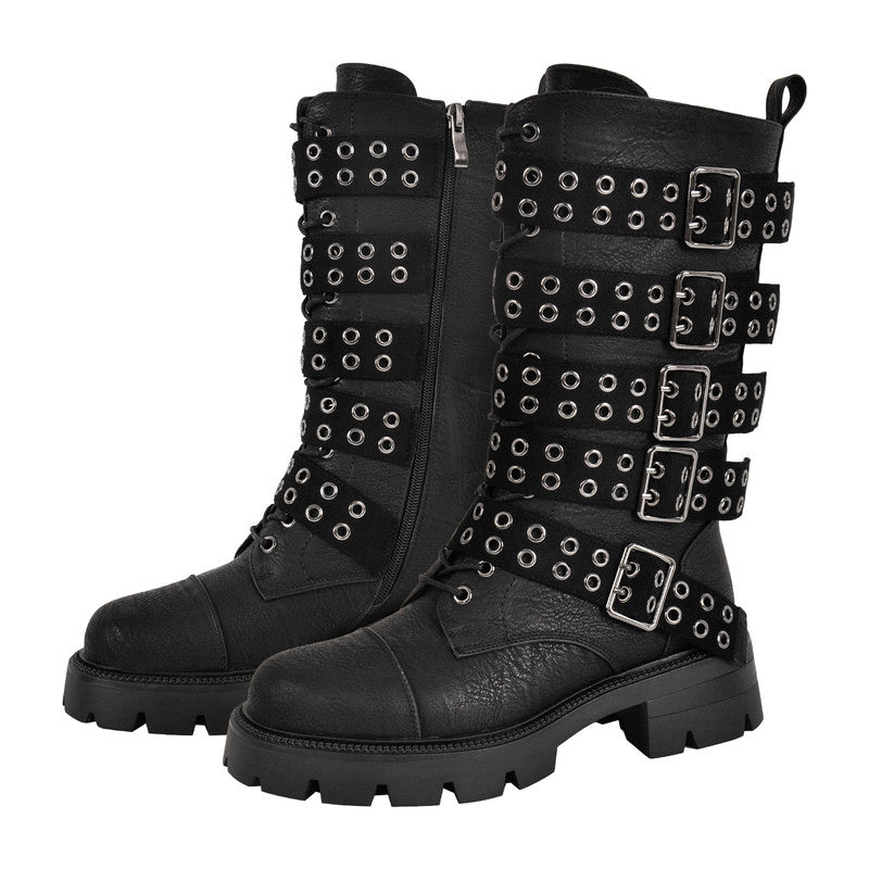 Round Toe Buckle Strap Boots