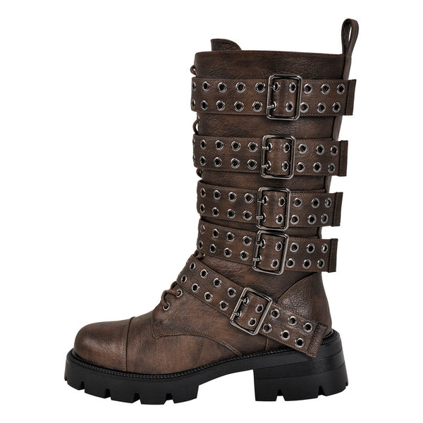 Round Toe Buckle Strap Boots