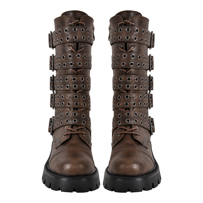 Round Toe Buckle Strap Boots