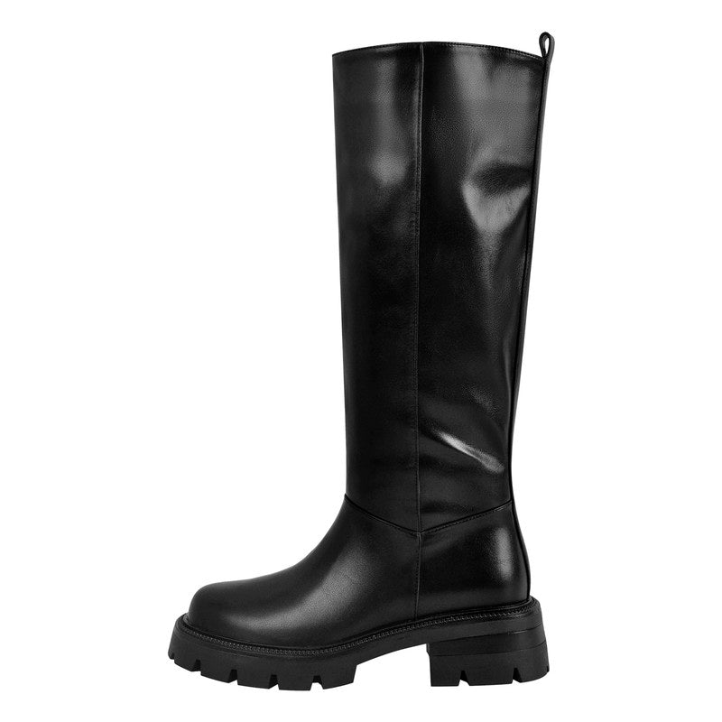 Round Toe Chunky Heel Knee High Boots