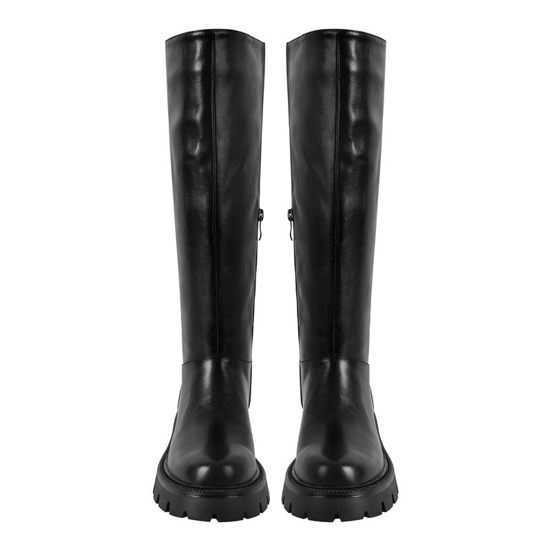 Round Toe Chunky Heel Knee High Boots