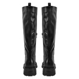 Round Toe Chunky Heel Knee High Boots