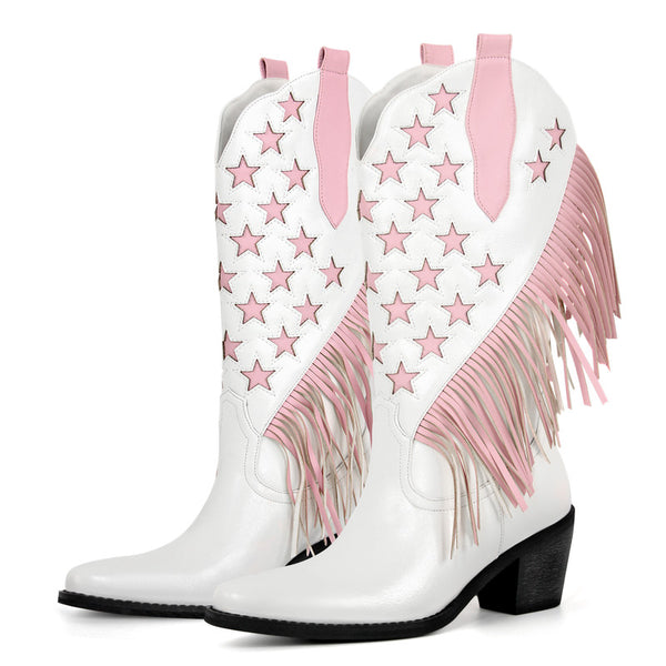 Star Fringe Mid-Calf Cowboy Boots