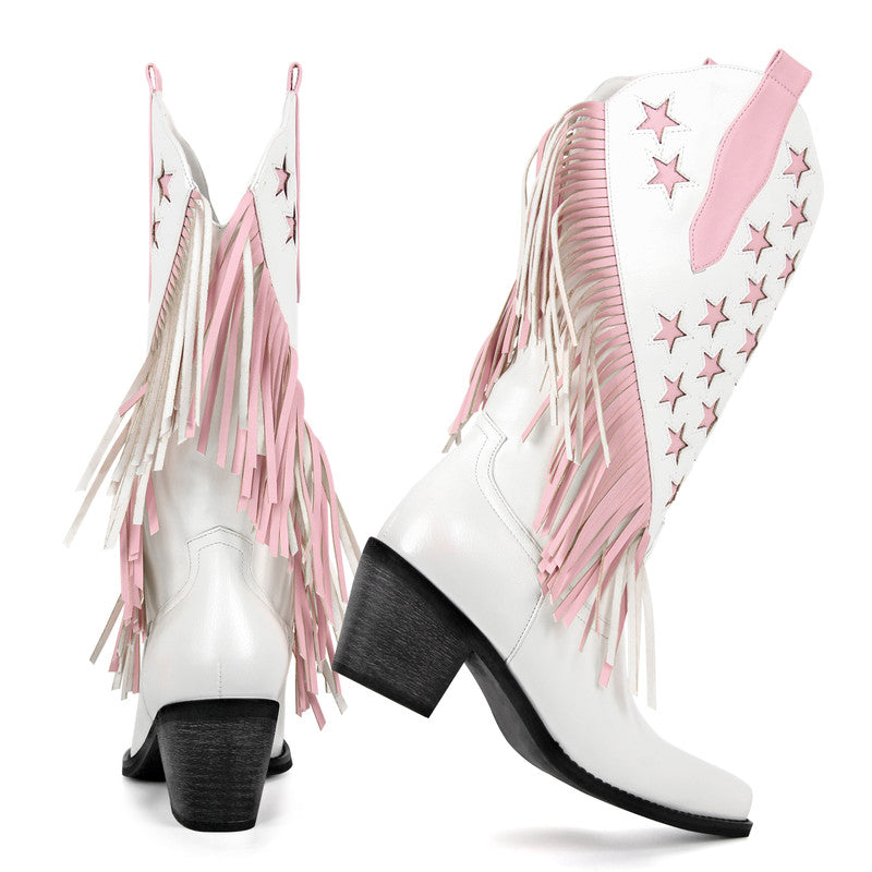 Star Fringe Mid-Calf Cowboy Boots