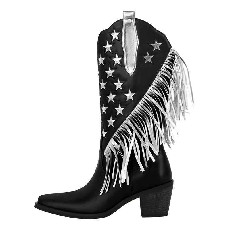 Star Fringe Mid-Calf Cowboy Boots