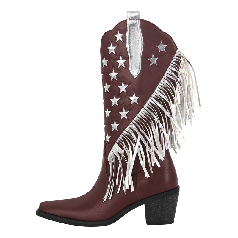 Star Fringe Mid-Calf Cowboy Boots