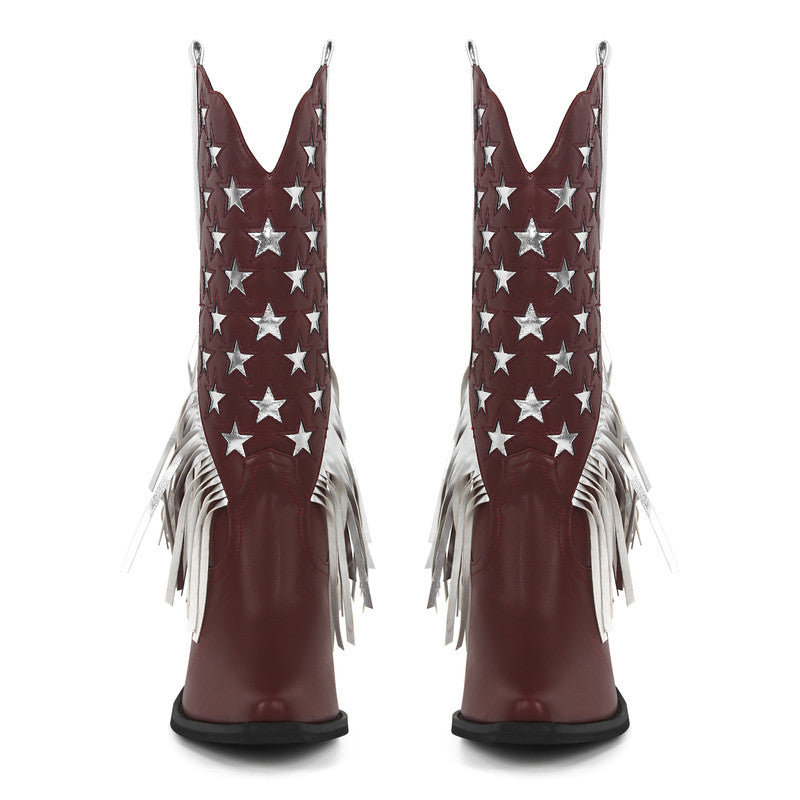 Star Fringe Mid-Calf Cowboy Boots