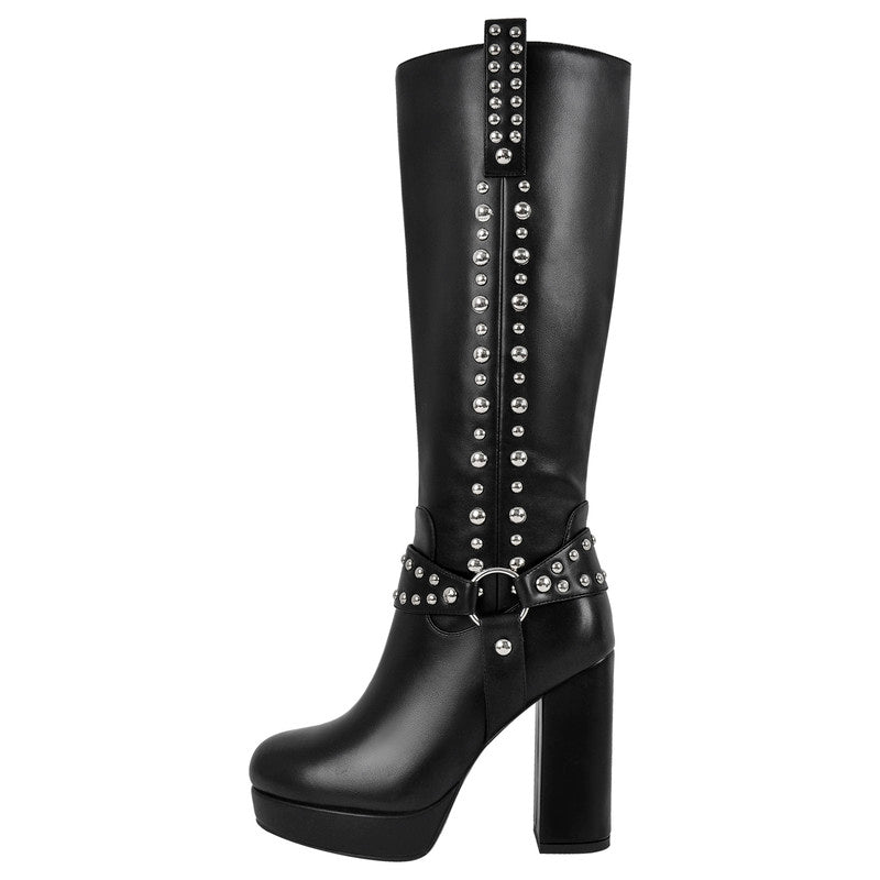 Rivet Chunky Heel Round Toe boots