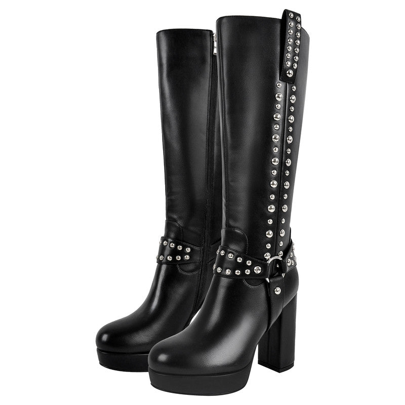 Rivet Chunky Heel Round Toe boots