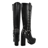 Rivet Chunky Heel Round Toe boots