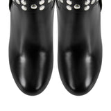 Chunky Heel Rivet Round Toe Leder boots