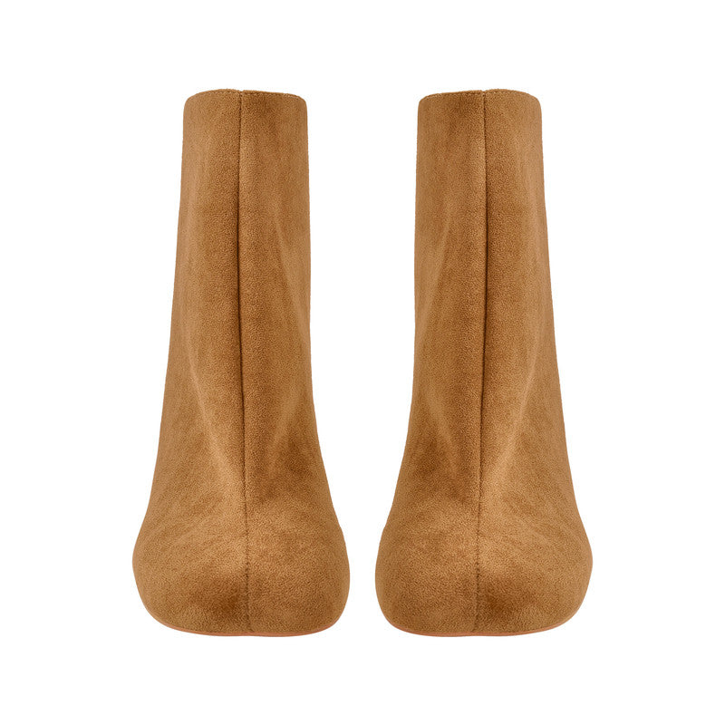 Suede Ankle Stiletto Tabi Boots Square Toe