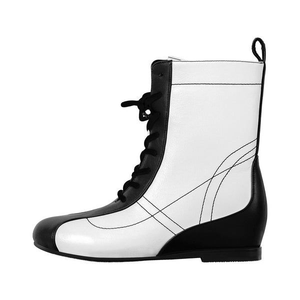 Zipper Lace-up Round Toe Boxing Ankle Boots