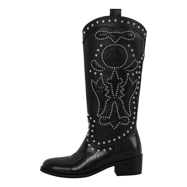 Rivet Cowboy Patchwork Mid-Calf Boots