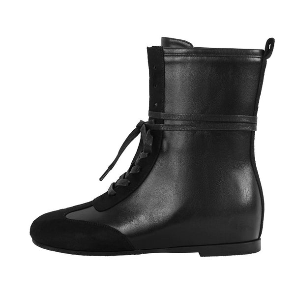 Round Toe Lace-up Boxing Ankle Boots