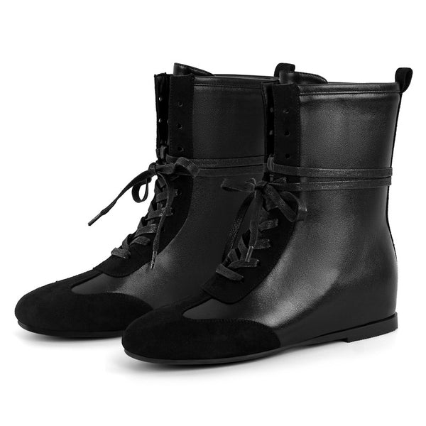 Round Toe Lace-up Boxing Ankle Boots