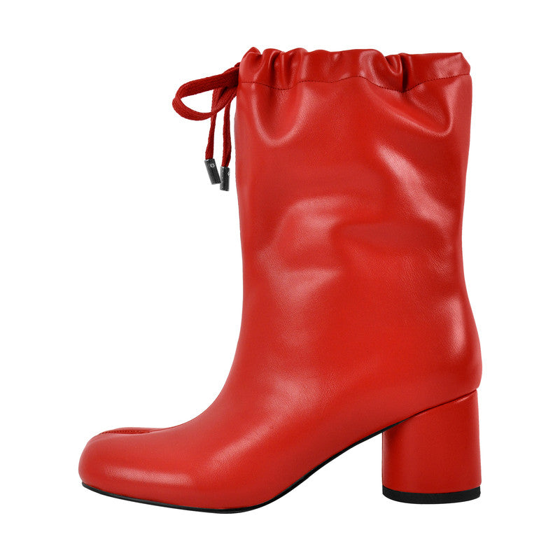 Round Chunky Heel Drawstring Ankle Boots