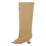 Peep Toe Suede boots Shaped Heel Knee High