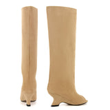 Peep Toe Suede boots Shaped Heel Knee High