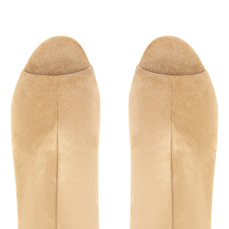 Peep Toe Suede boots Shaped Heel Knee High