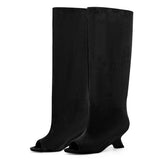 Peep Toe Suede boots Shaped Heel Knee High