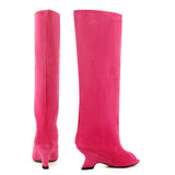 Peep Toe Suede boots Shaped Heel Knee High